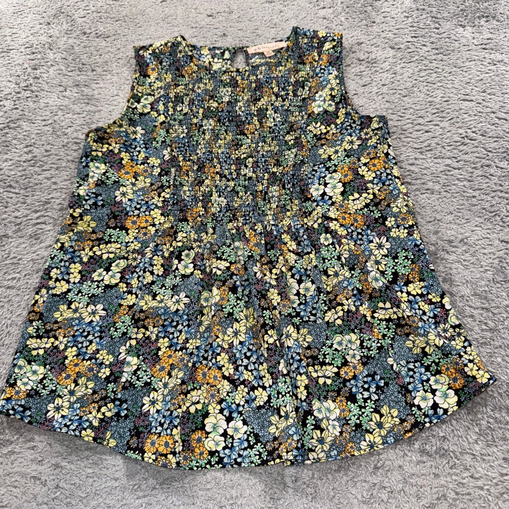 Philosophy Republic Clothing Smocked Floral Sleeveless Blouse Top Womens Size XS